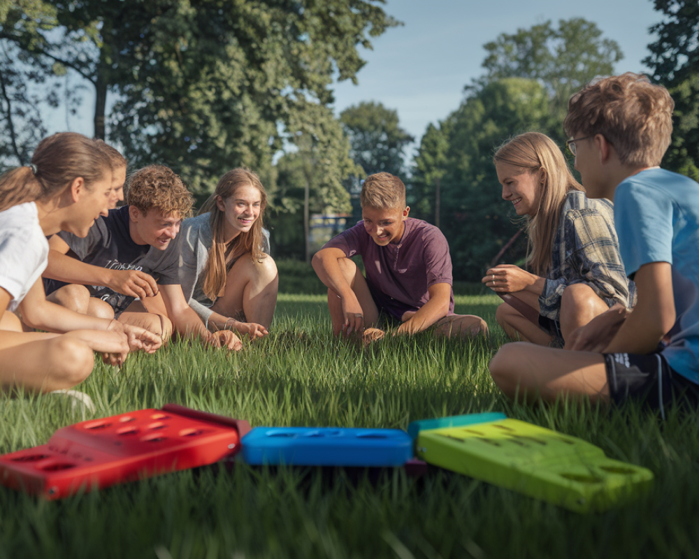 Activité de groupe en extérieur dans un ALSH en Occitanie avec des enfants encadrés par des animateurs